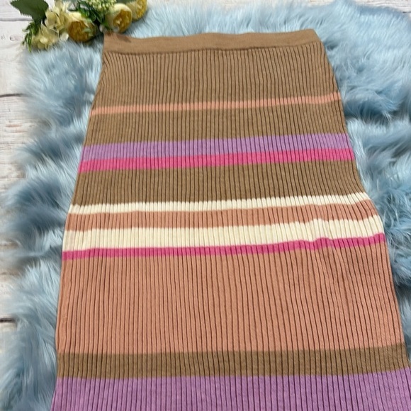 DEMY LEE New York Ribbed Stretch Striped Wool Midi Skirt sz S - Picture 3 of 7